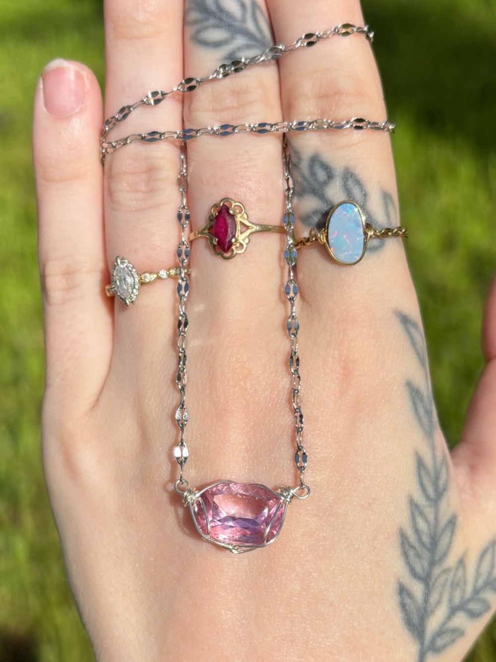 Pink topaz built in necklace